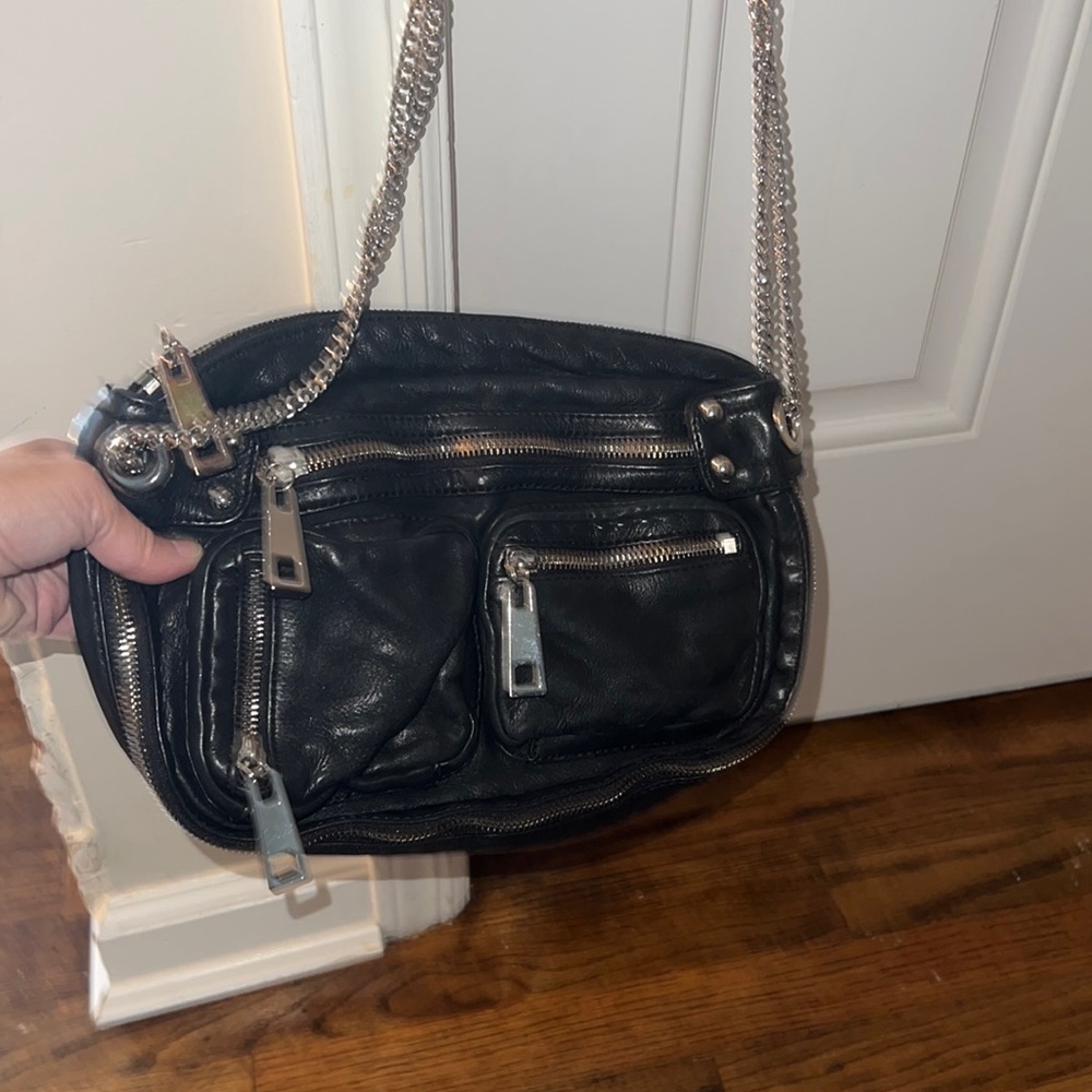 Beautiful soft leather crossbody or shoulder bag with chain strap & zip pockets